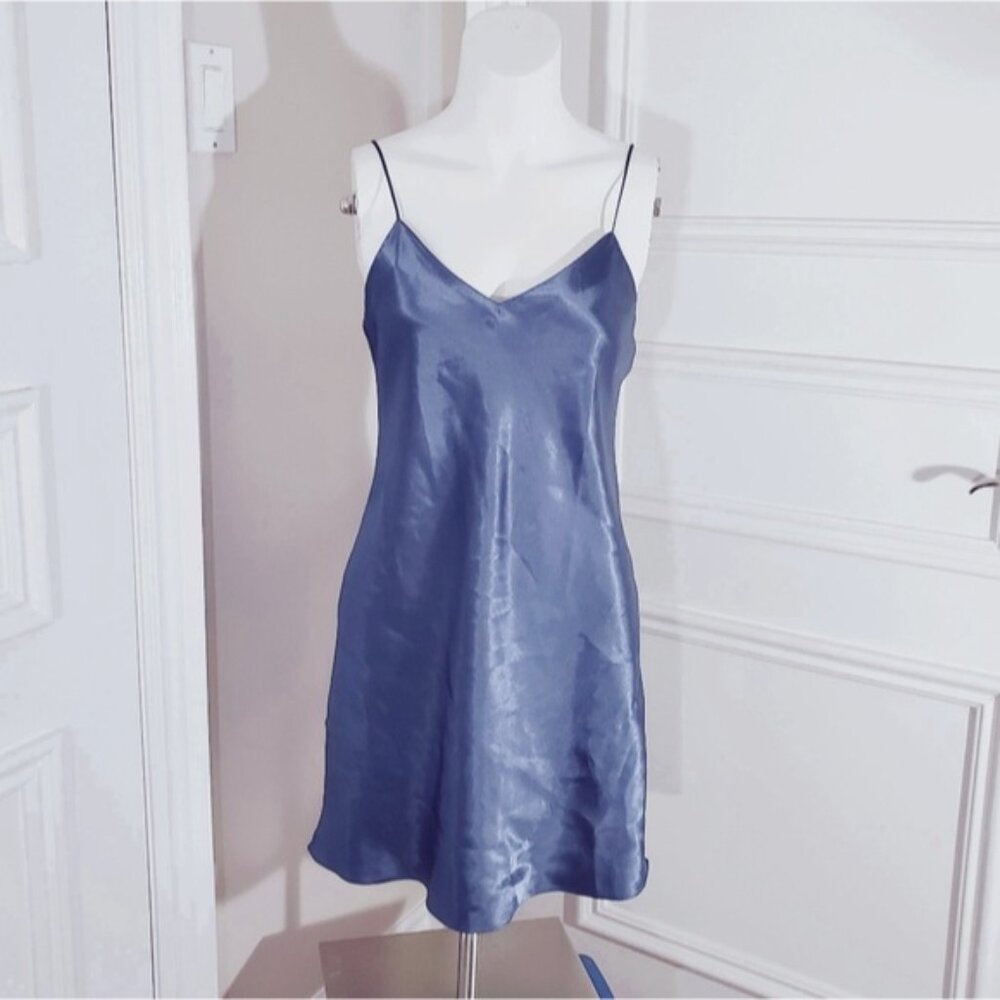 LA SENZA Steel Blue Satin Slip Dress with V String Low Back Detailing - Picture 5 of 16